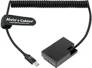 Alvin's Cables LP-E17 Dummy Battery to USB-C PD Power Cable Coiled Power Adapter for Canon EOS R8 R10 RP 200D 750D 760D 800D 77D 9000D Rebel SL2 SL3 T6i T6S T7i T8i Kiss X8i X9i X10 Cameras
