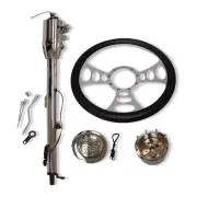 32" Auto Chrome Tilt Steering Column w/Key & 14" Billet Steering Wheel & Button