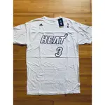 【WADE #3 經典熱火白短袖 T-SHIRT S-L號】  100 % 全新含吊牌 ADIDAS NBA球衣