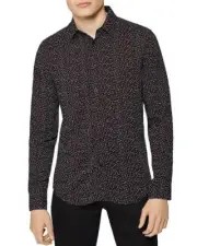 New Reiss Men’s Enzo Black With Coloured Dot Print Slim Fit Long Sleeve Shirt XS