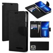 Goospery Canvas Apple iPhone 13 Pro Max Wallet Leather Case Denim Stand Flip Fabric Pouch Credit Card Slots Cover - Black