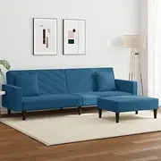 vidaXL Luxurious Blue Velvet 2-Piece Sofa Set - Versatile Convertible Day Bed with Ottoman/Stool, Comfortable & Modern Design with Supportive Legs for Living/Home/Office