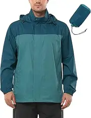 [Outdoor Ventures] Mens Lightweight Waterproof Jackets, Packable Rain Jacket Breathable Windproof Raincoat Adjustable Hiking Outdoor Jacket, Cadet Blue/Night Blue, XL