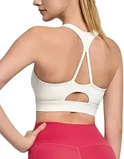 [romansong] Strappy Longline Sports Bras for Women Molded Cup Workout Cute Running Medium Impact Crop Tops