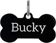 Personalized Engraved Dog ID Tags, Customized Identity Address Name Pet Animal Tags, Stainless Steel 50mm Dog Bone for Dogs and Cats W/Split Ring Black
