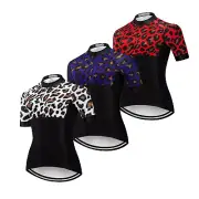 Women's Cycling Jersey Top Leopard Short Sleeve Bike Cycle Shirt Blue/Red/White