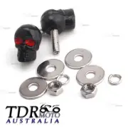 BLACK SKULL BOLTS X2-NUMBER PLATE FASTENERS BOBBER HARLEY HOTROD CUSTOM!! BLACK