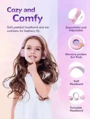Made for Kids Bluetooth Headphones Safe Volume, Colorful LED Lights, 25Hour
