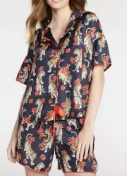 NEW PETER ALEXANDER TIGER POLY SATIN SHORTIE SET PJ TOP SHORTS WOMENS S RRP$119