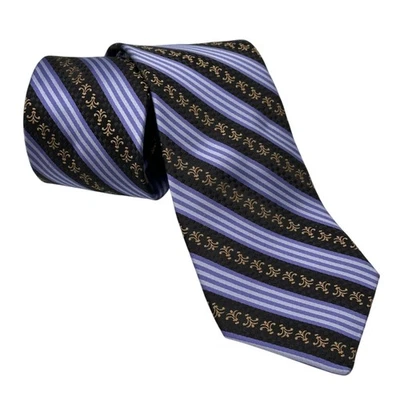 Ted Baker Black Purple Gold 100% Silk Necktie Stripe Print Tie Made in USA NWT