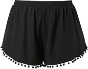 [Generic] Women's Pom Trim Elastic Waist Swimsuit Bottom Boy Shorts