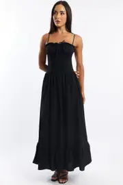 Black Maxi Dress Corset Detailed - Size 14L, Women's Maxi Dress