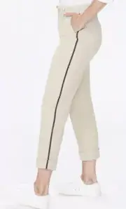 NYDJ Pants Women 00 Straight Ankle Tuxedo Stripe Chino Pants Tan Khaki