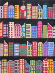 AROUND THE WAY BUILDINGS Handpainted Needlepoint Canvas by Maggie