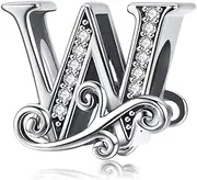[Lorrifal] Alphabet Initial Charms Letter Complete A-Z Letters Solid Metal 925 Sterling Silver Cubic Zirconia Beads Dangle Pendants for Pandora European Bracelets Necklace Women Girls Jewelry