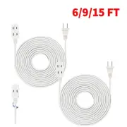 6/9/15 ft 16 AWG 2 Prong Indoor Extension Cord 3 Outlet Extension Cord White
