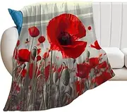 Super Soft Flannel Blanket Throw Blanket Red Poppy Flower Decorative Blanket for Bed Sofa Couch Travel Camping