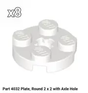 LEGO NEW Parts Plate 2 x 2 Round 4032 White - Lot of 8 - 403201