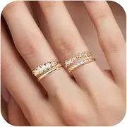 [ZAULER] Dainty 14K Gold Plated Stackable Ring Set for Women - Non-Tarnish Thin Bands, Thumb & Knuckle Rings