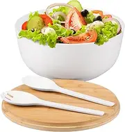 Bamboo Fiber Salad Bowl Spoon Set with Lid Versatile Smooth Surface Salad Bowl with Server(White)