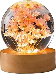 Preserved Red Daisy Crystal Ball Night Light,3D Crystal Ball with Led Wooden Base for Christmas Thanksgiving Birthday, Home Room Decor LED Night - USB Powered