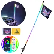 1 PC 5 FT Whip Light, APP & RF Remote Control Led Whip Light, Waterproof 360°Spiral RGB Chasing Lighted Whips with 2 Flags, for UTVs, ATVs, Motorcycles, RZR, Can-am, Trucks, Off-road,