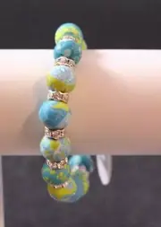 Jilzara Lime Crystal Bracelet Polymer Clay Beads Handcrafted Artisan O6