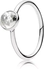 Authentic PANDORA April Droplet Silver Rock Crystal Ring 191012RC-50 Sz 5