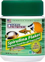 Spirulina Flake Fish Food - Natural Ingredient Fish Food Flakes for Betta Fish and All Tropical Fish - Supports Health & Coloration, Does Not Cloud Water, Made in USA, 1.2 oz (34 g)