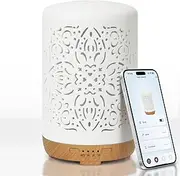 Earnest Living Smart Wifi Essential Oil Diffuser Humidifier 250ml with Alexa Google Home Phone App & Voice Control LED and Auto Off Timers Office White Ceramic Aromatherapy Diffusers for Essential Oil
