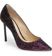 NIB Jimmy Choo ROMY 100 Pointy Toe Pump Heel Shoes Pink Black Glitter 37.5 - 7