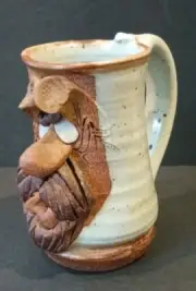 Mahon Made Stoneware Face Mug 5.25" MMS 3D Moustache Beard Handmade SIGNED