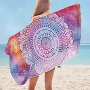 White Mandala Over Purplish Background Microfiber Beach Towel