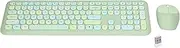 Wireless Keyboard and Mouse Set, Retro Style, Ergonomic Angle, Power Saving Technology, Multi Color, Mute Cover, for Home Office (Green Mixed Color Keyboard and Mouse Set)