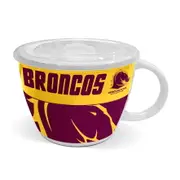 Brisbane Broncos NRL TEAM Large Ceramic Soup Mug Cup with Lid