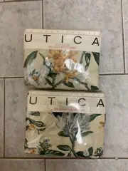 VINTAGE UTICA QUAKER HILL MULTI QUEEN SIZE FITTED AND FLAT SHEET SET, NO IRON