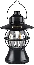 Weatherproof Rechargeable Battery Light Electric Camping Lanterns Portable Dimmable USB Vintage Retro Lamp Outdoor Tent Courtyard Garden Tree Wall Hiking Nightlight (Black)