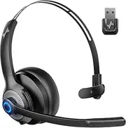 JIAMQISHI Wireless Headset with Microphone - Bluetooth V5.2 Headphones with USB Dongle & Mic Mute for PC/Computer/Laptop/Call Center/Zoom/Online Class/Trucker - Bluetooth Headset, Black, EH06U