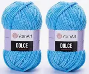 YarnArt Dolce Yarn 100% MicroPolyester Lot of 2 skn 264 Yards 2x100gram Super Bulky :6 Baby Chenille Yarn (758 Light Blue)