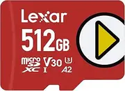 [Lexar] Play 512GB Micro SD Card, microSDXC UHS-I Memory Card, Up to 160MB/s R/100MB/s W, U3, V30, A2, C10 microSD Card for Nintendo-Switch/Portable Gaming Device/Smartphone/Tablet (LMSPLAY512G-BNNAG)