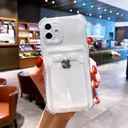 Transparent Card Slot Bag Holder Case for iPhone 13 11 12 Pro Max X XS XR SE 2020 7 8 Plus Clear Shockproof Soft Wallet Cover,Clear,for iPhone SE 2020
