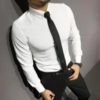 在飛比找ETMall東森購物網優惠-輝先生新品夏季彈力襯衫男士商務正裝修身襯衣長袖潮流青年白襯衫