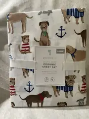 Pottery Barn Kids Chambray Salty Dog QUEEN sheet set pirate puppy nautical