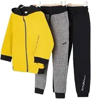[Generisch] Mayoral 907 Kids Boys Tracksuit Set with Yellow Zip Sweatshirt 2 Jogging Bottoms in Grey and Black Versatile 3 Piece Jumpsuit