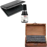 COLOP Black Ink Pad, Ink Pad Refill & Alphabet Letter Stamps Set | Suitable for Stamping Letters | Used for Crafting, Home and Office Use | 110mm x 70mm Stamp Pad, 25ml Ink & 70pcs Set