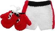 Veemoon 1 Set Cute Boxing Outfit with Gloves and Pants Soft Knitted Costume for Photoshoots Comfortable and Breathable Newborn Photo Props