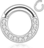 [Biyokur] Surgical Steel 6G Septum Clicker Rings - Grade 5A Cubic Zirconia Hinged Segment Big Septum Piercing Jewelry Thick Septum Ring | 6 Gauge Tunnel Plug Ear Stretching for Women Men Hypoallergenic
