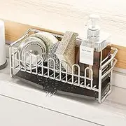 Sink Sponge Holder Kitchen Sink Caddy Organiser Sponges Soap Dispenser Scrub Dishcloth Holders 304 Stainless Steel Small Sink Rack Basket with Auto Draining Tray Kitchen Gadgets(Style B)