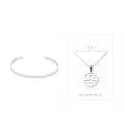2pc Annabel Trends Stainless Steel Cuff Bangle & Pendant Zodiac Libra Silver