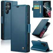 CaseMe Samsung Galaxy S22 Ultra 5G Folio Wallet Case Cover Side Closure S908 [Blue]